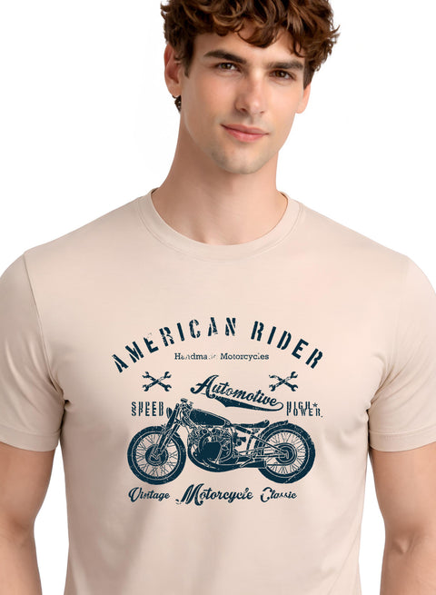 Adro Mens American Rider Printed T-Shirt | 100% Cotton T shirt for Bikers | Stylish Casual Tee Summer Regular Fit Biker Tshirt