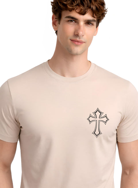 Adro Mens Cross Printed T-Shirt | Minimal Chest Graphic Cotton Casual Tshirt | Trendy Stylish Comfortable Regular Fit T shirt for Men