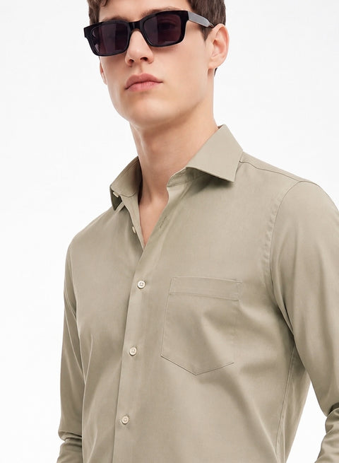 ADRO Premium Cotton Satin Shirt for Men | Casual Fit Solid Full Sleeve Shirt in Sand Beige