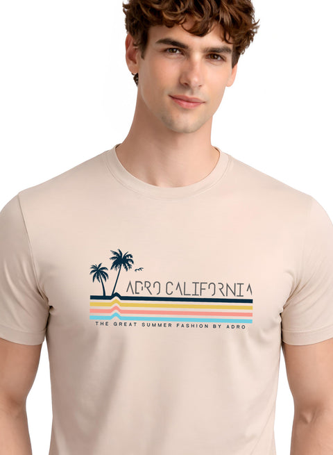 Adro Mens California Graphic T-Shirt | Retro Stripe Print Cotton Summer Tshirt | Stylish Beach T shirt | Comfortable Graphic Tee