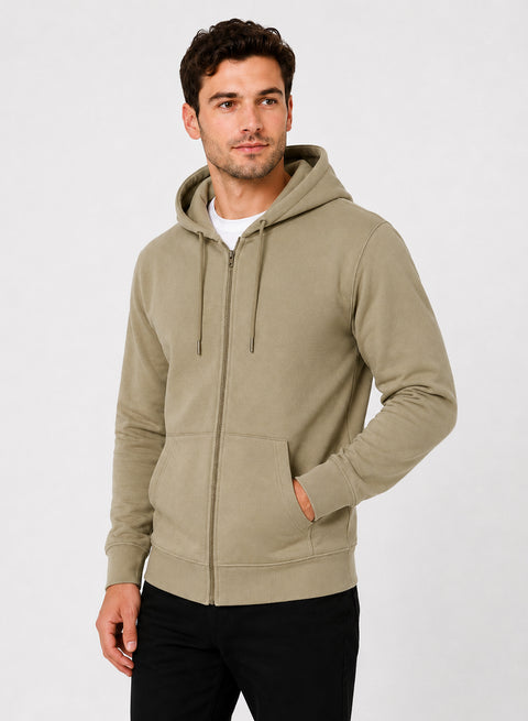 ADRO Zipper Hoodie for Men | 300 GSM Cotton Hoodies | Regular Fit Jacket for Men with Pockets | Sweatshirts with Zipper for Men | Sand Beige