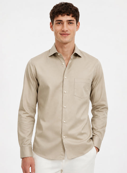 ADRO Premium Cotton Satin Shirt for Men | Casual Fit Solid Full Sleeve Shirt in Sand Beige