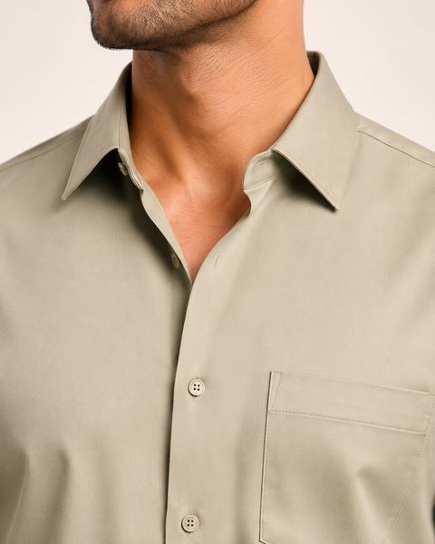 ADRO Premium Cotton Satin Shirt for Men | Casual Fit Solid Full Sleeve Shirt in Sand Beige