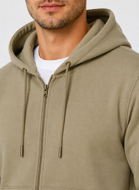 ADRO Zipper Hoodie for Men | 300 GSM Cotton Hoodies | Regular Fit Jacket for Men with Pockets | Sweatshirts with Zipper for Men | Sand Beige