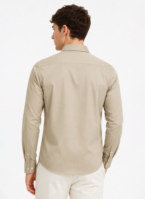 ADRO Premium Cotton Satin Shirt for Men | Casual Fit Solid Full Sleeve Shirt in Sand Beige