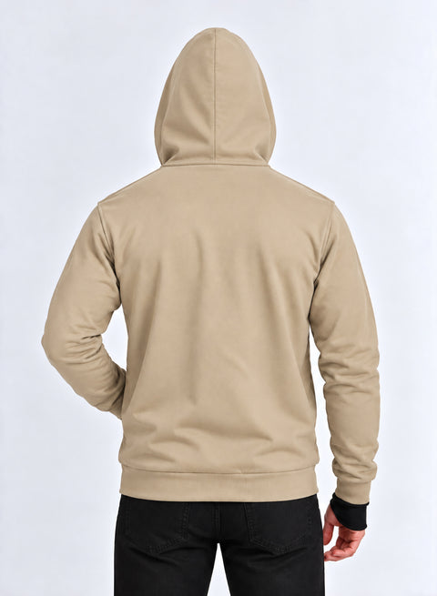 Adro Travel Hoodie for Men | Mens Multi Utility Zipper Hoodies| 320 GSM Soft Cotton |Men's Winter Sweatshirt | Waterproof Pockets Zip-Up Jacket with Hood Eye Shade | Beige
