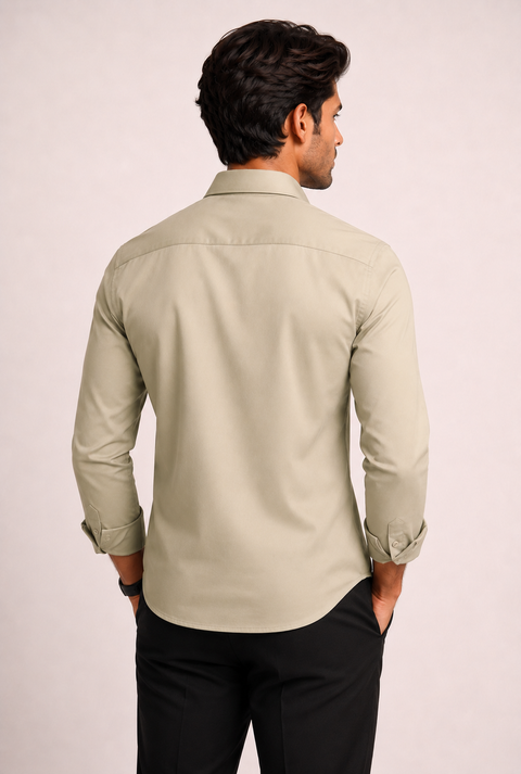 ADRO Premium Cotton Satin Shirt for Men | Casual Fit Solid Full Sleeve Shirt in Sand Beige