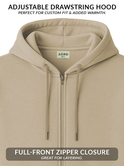 Adro Men’s Regular Fit Zip-Up Hoodie for man | 320 GSM Cotton Poly Fleece Zipper Sweatshirt with Soft Fabric & Printed Hoodies