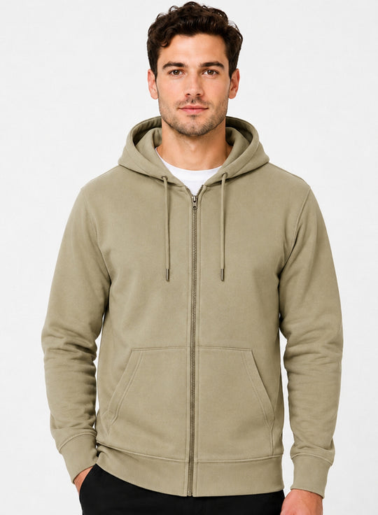 ADRO Zipper Hoodie for Men | 300 GSM Cotton Hoodies | Regular Fit Jacket for Men with Pockets | Sweatshirts with Zipper for Men | Sand Beige