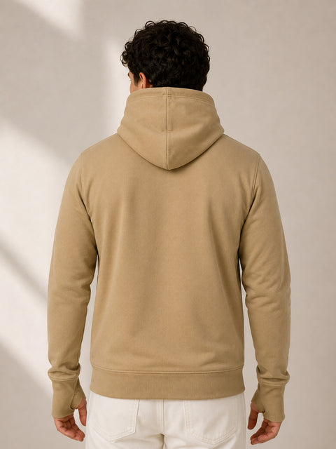 ADRO Balaclava Hoodie for Men | 300 GSM Cotton fleece Warm Fabric| Ski Mask Hooded Jacket for Men | Mens Hoodies with Gloves | Sand Beige