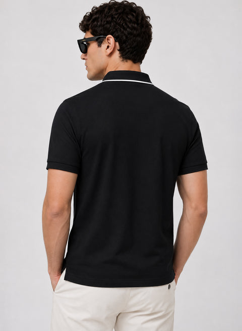 ADRO Mens Polo TShirt | Airtex Cotton Matty Fabric | Regular Fit | Breathable, Durable & Premium Casual Polo T-Shirt for Men | Jet Black