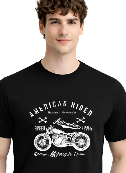 Adro Mens American Rider Printed T-Shirt | 100% Cotton T shirt for Bikers | Stylish Casual Tee Summer Regular Fit Biker Tshirt