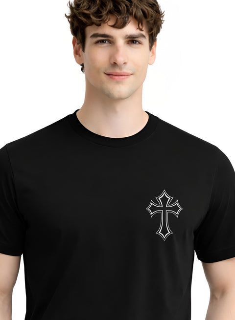 Adro Mens Cross Printed T-Shirt | Minimal Chest Graphic Cotton Casual Tshirt | Trendy Stylish Comfortable Regular Fit T shirt for Men