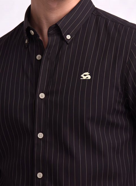 ADRO Mens Black Striped Oxford Cotton Casual Shirt for Men | Full Sleeve Button-Down Collar Smart Fit Shirts for Men