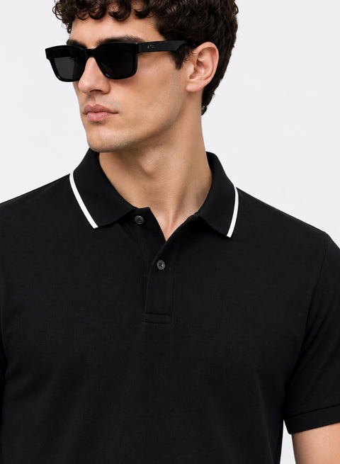 ADRO Mens Polo TShirt | Airtex Cotton Matty Fabric | Regular Fit | Breathable, Durable & Premium Casual Polo T-Shirt for Men | Jet Black