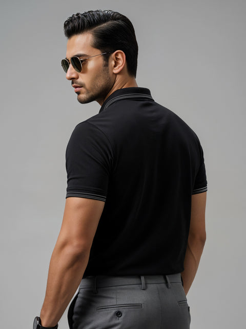 Adro Polo T Shirt for Men | Black Polo T-shirt | 100% Cotton Polo Tshirt | Regular Fit Polo| Available in Plus Size Polo