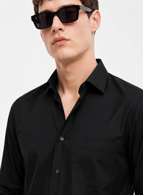 ADRO Premium Cotton Satin Shirt for Men | Casual Fit Solid Full Sleeve Shirt in Jet Black