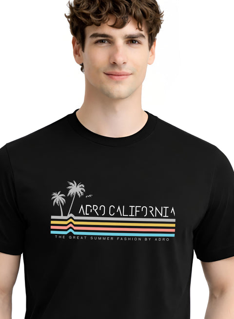Adro Mens California Graphic T-Shirt | Retro Stripe Print Cotton Summer Tshirt | Stylish Beach T shirt | Comfortable Graphic Tee