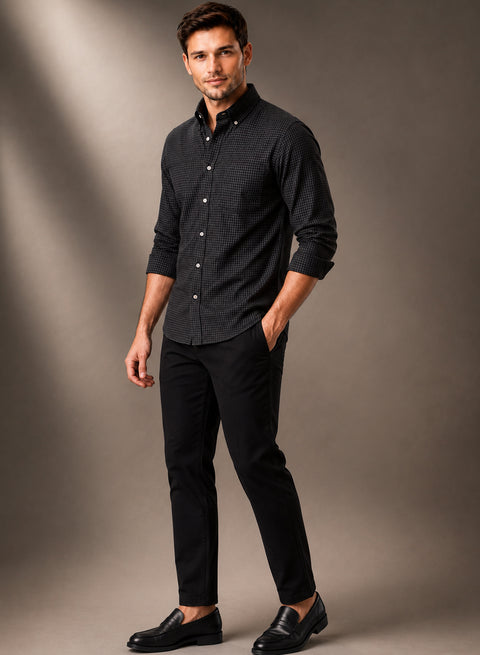ADRO Men's Black Micro Check Slim Fit Casual Shirt