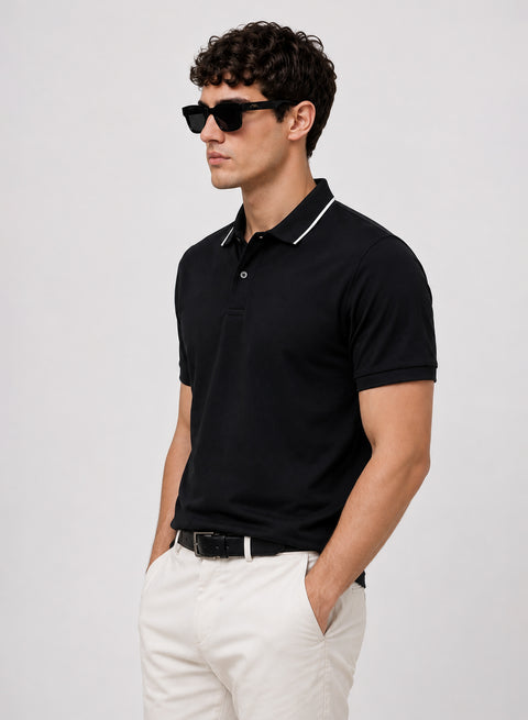 ADRO Mens Polo TShirt | Airtex Cotton Matty Fabric | Regular Fit | Breathable, Durable & Premium Casual Polo T-Shirt for Men | Jet Black