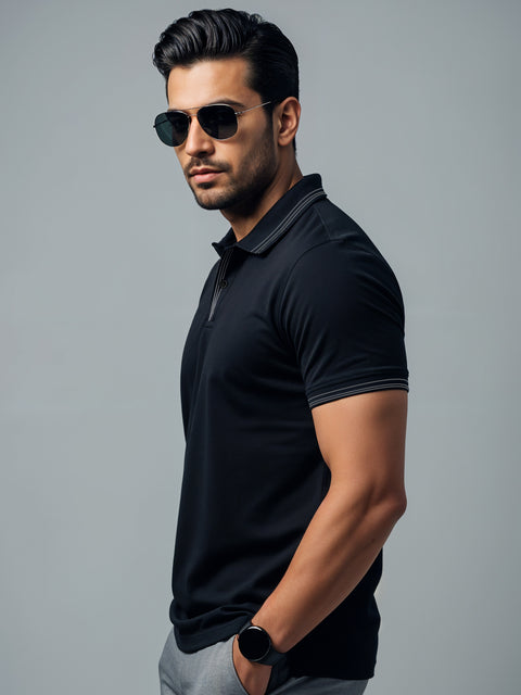 Adro Polo T Shirt for Men | Black Polo T-shirt | 100% Cotton Polo Tshirt | Regular Fit Polo| Available in Plus Size Polo