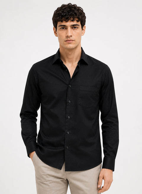 ADRO Premium Cotton Satin Shirt for Men | Casual Fit Solid Full Sleeve Shirt in Jet Black