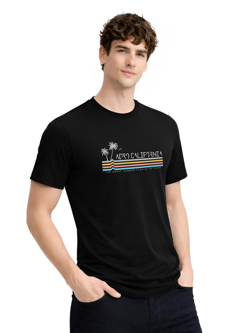 Adro Mens California Graphic T-Shirt | Retro Stripe Print Cotton Summer Tshirt | Stylish Beach T shirt | Comfortable Graphic Tee