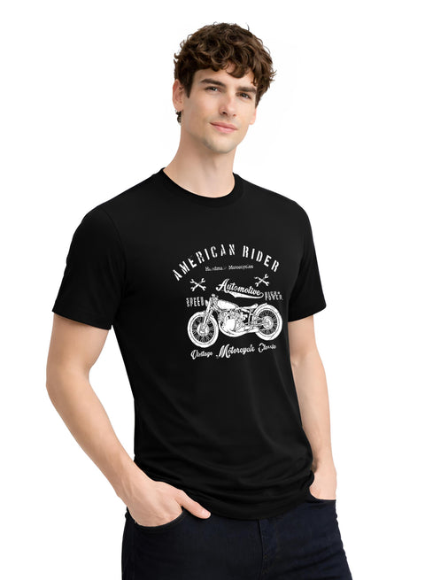 Adro Mens American Rider Printed T-Shirt | 100% Cotton T shirt for Bikers | Stylish Casual Tee Summer Regular Fit Biker Tshirt