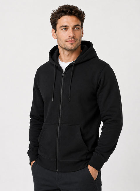 ADRO Zipper Hoodie for Men | 300 GSM Cotton Hoodies | Regular Fit Jacket for Men with Pockets | Sweatshirts with Zipper for Men | Onyx Black