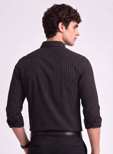 ADRO Mens Black Striped Oxford Cotton Casual Shirt for Men | Full Sleeve Button-Down Collar Smart Fit Shirts for Men