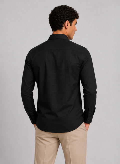 ADRO Men's Textured Windowpane Check Shirt - Black