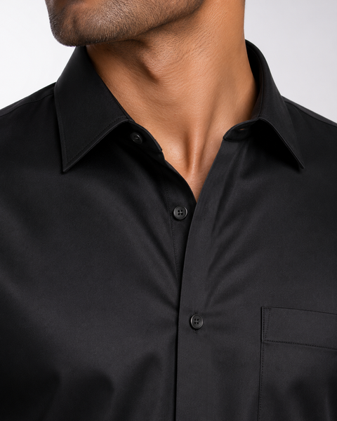 ADRO Premium Cotton Satin Shirt for Men | Casual Fit Solid Full Sleeve Shirt in Jet Black