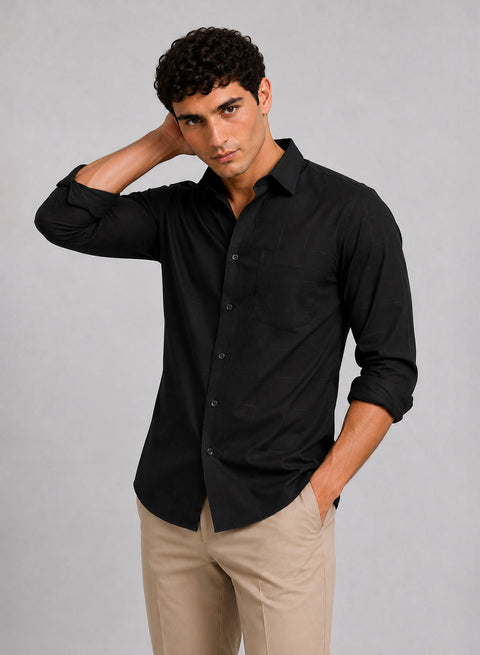 ADRO Men's Textured Windowpane Check Shirt - Black