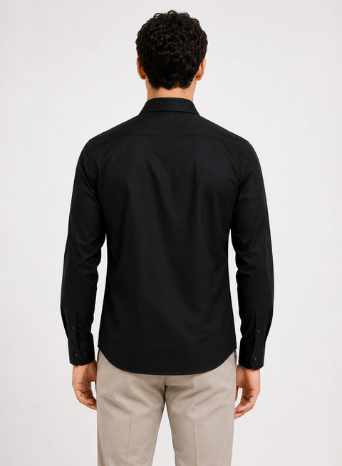 ADRO Premium Cotton Satin Shirt for Men | Casual Fit Solid Full Sleeve Shirt in Jet Black