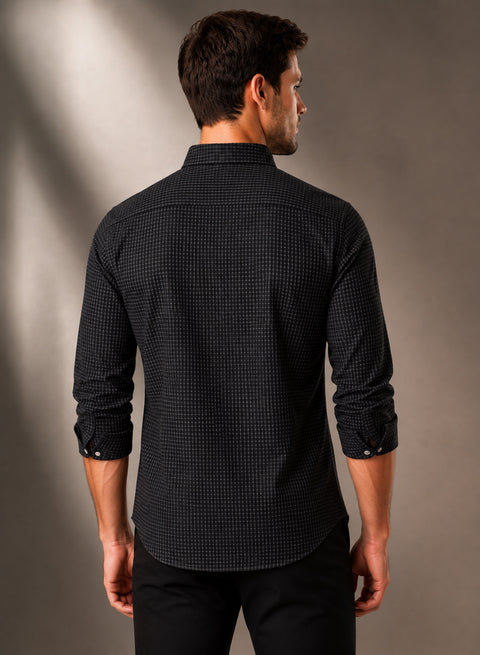 ADRO Men's Black Micro Check Slim Fit Casual Shirt