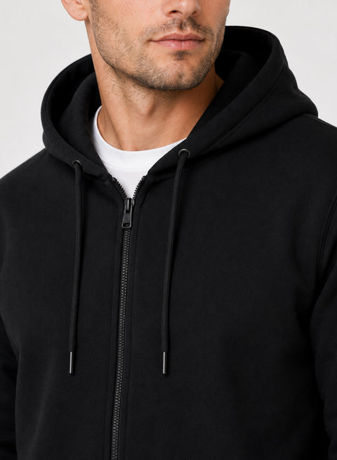 ADRO Zipper Hoodie for Men | 300 GSM Cotton Hoodies | Regular Fit Jacket for Men with Pockets | Sweatshirts with Zipper for Men | Onyx Black