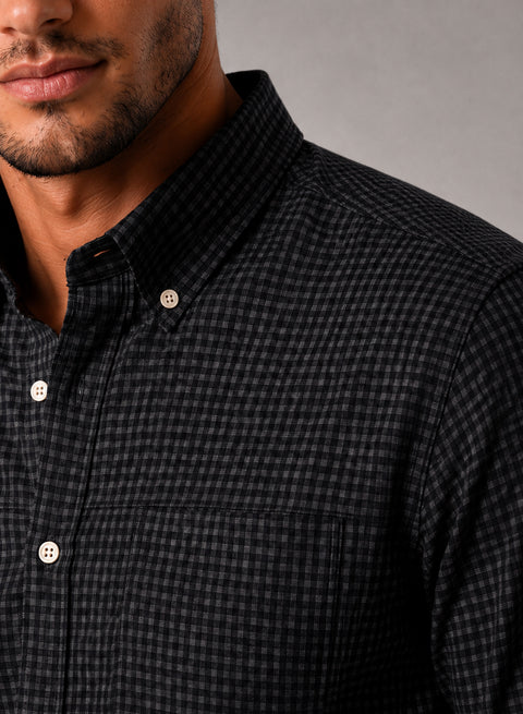 ADRO Men's Black Micro Check Slim Fit Casual Shirt