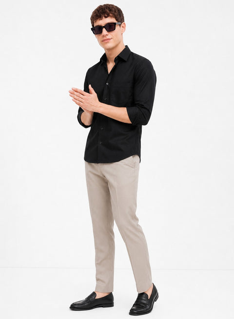 ADRO Premium Cotton Satin Shirt for Men | Casual Fit Solid Full Sleeve Shirt in Jet Black