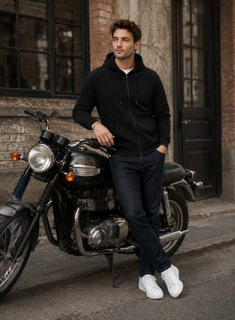 ADRO Zipper Hoodie for Men | 300 GSM Cotton Hoodies | Regular Fit Jacket for Men with Pockets | Sweatshirts with Zipper for Men | Onyx Black