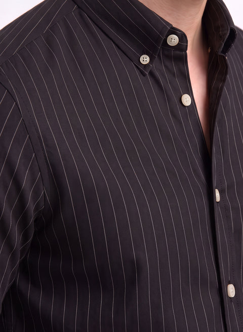 ADRO Mens Black Striped Oxford Cotton Casual Shirt for Men | Full Sleeve Button-Down Collar Smart Fit Shirts for Men