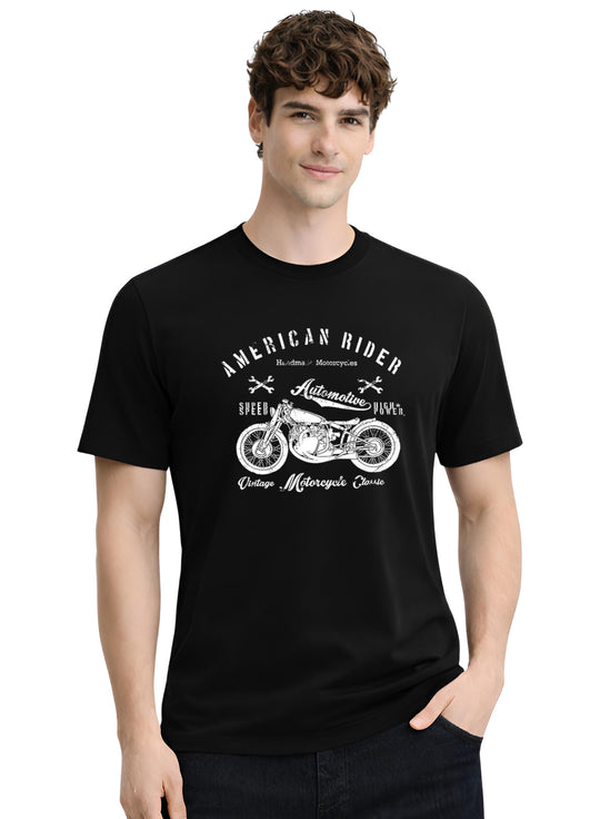 Adro Mens American Rider Printed T-Shirt | 100% Cotton T shirt for Bikers | Stylish Casual Tee Summer Regular Fit Biker Tshirt