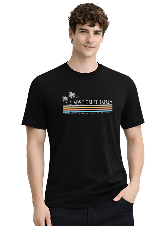 Adro Mens California Graphic T-Shirt | Retro Stripe Print Cotton Summer Tshirt | Stylish Beach T shirt | Comfortable Graphic Tee