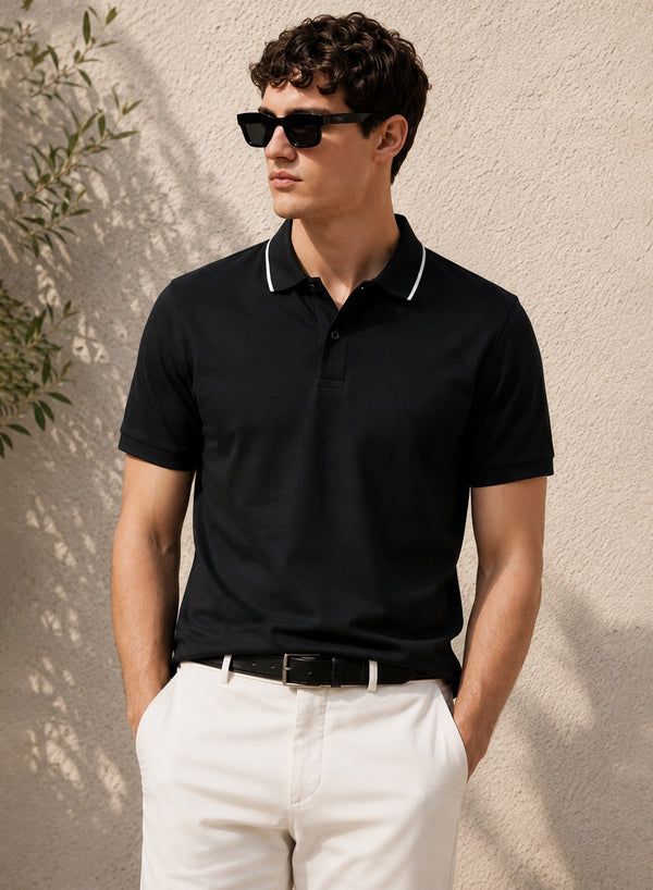 ADRO Mens Polo TShirt | Airtex Cotton Matty Fabric | Regular Fit | Breathable, Durable & Premium Casual Polo T-Shirt for Men | Jet Black