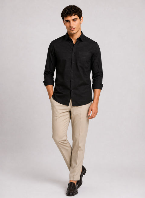 ADRO Men's Textured Windowpane Check Shirt - Black