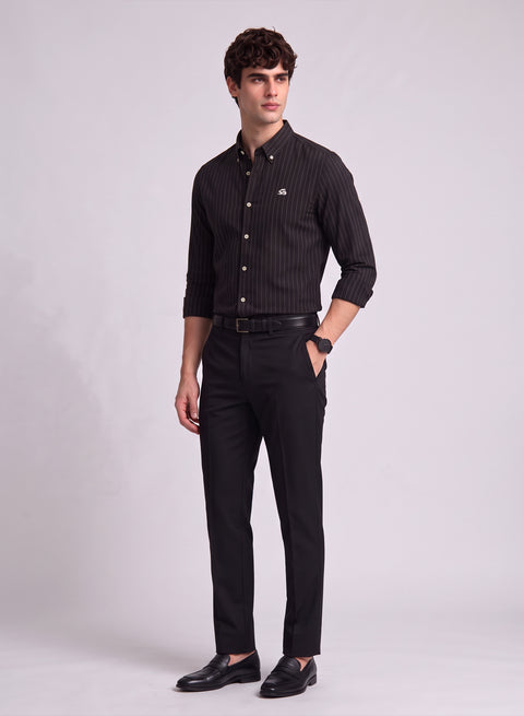 ADRO Mens Black Striped Oxford Cotton Casual Shirt for Men | Full Sleeve Button-Down Collar Smart Fit Shirts for Men
