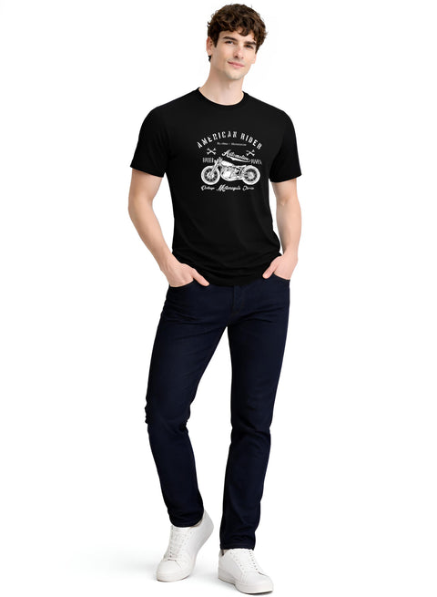 Adro Mens American Rider Printed T-Shirt | 100% Cotton T shirt for Bikers | Stylish Casual Tee Summer Regular Fit Biker Tshirt