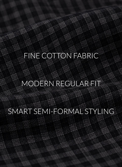 ADRO Men's Black Micro Check Slim Fit Casual Shirt