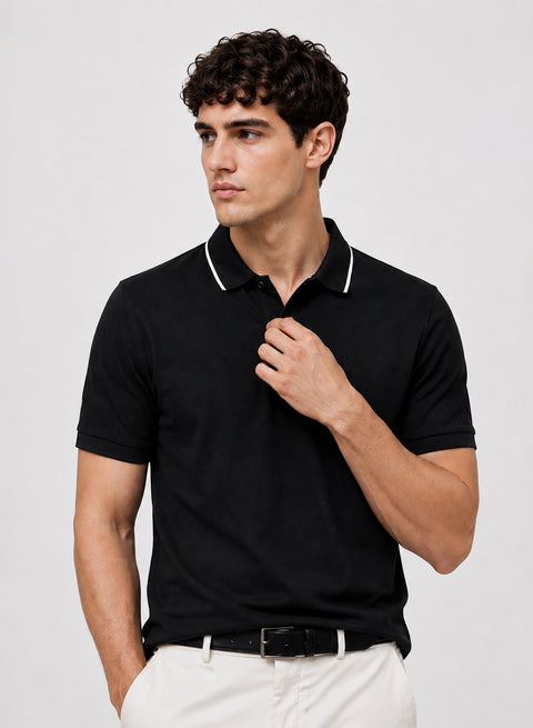 ADRO Mens Polo TShirt | Airtex Cotton Matty Fabric | Regular Fit | Breathable, Durable & Premium Casual Polo T-Shirt for Men | Jet Black
