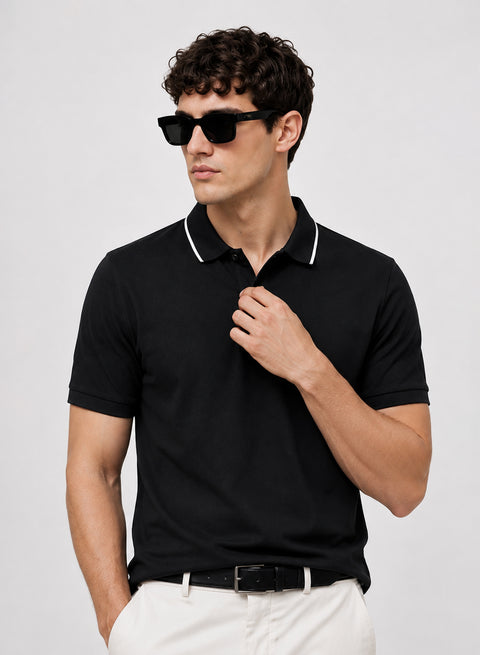ADRO Mens Polo TShirt | Airtex Cotton Matty Fabric | Regular Fit | Breathable, Durable & Premium Casual Polo T-Shirt for Men | Jet Black