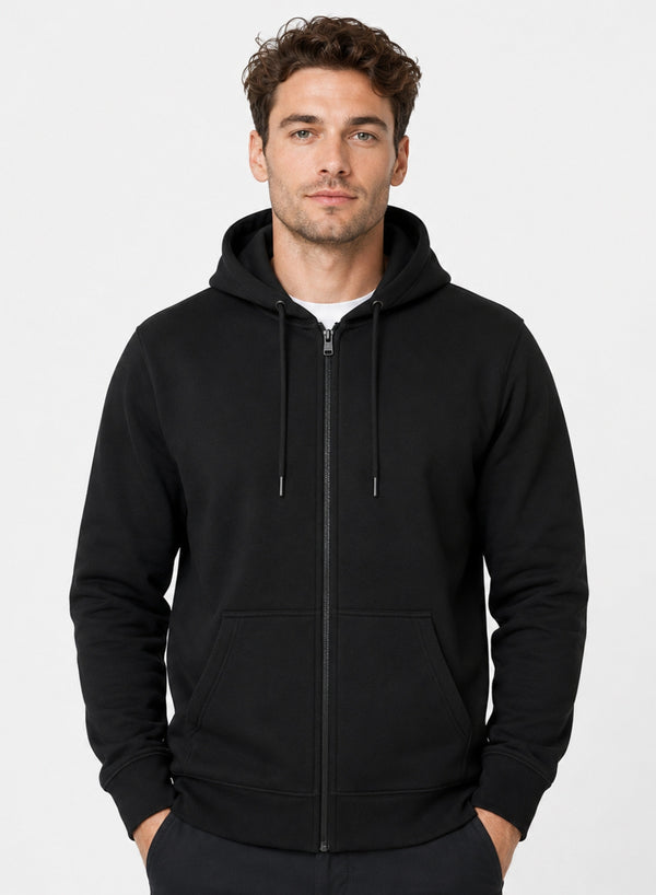 ADRO Zipper Hoodie for Men | 300 GSM Cotton Hoodies | Regular Fit Jacket for Men with Pockets | Sweatshirts with Zipper for Men | Onyx Black